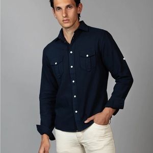 Billy reid navy scout button down shirt cotton linen